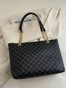 Bolso de mano de gran capacidad para mujer, bolso de hombro con cadena elegante, nueva bolsa de moda para debajo del brazo, bolso de lino retro - Negro 3 - Ver 9