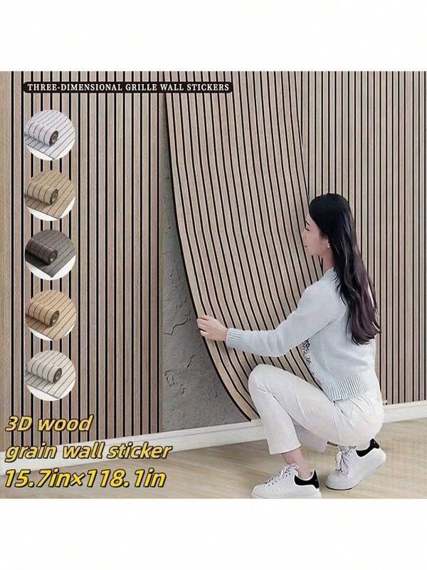 1 Rolle Dicke selbstklebende 3D Holzmaserung Wandplatten, einfach zu installieren an Decken, Trennwänden, gewölbten Oberflächen, DIY Gitterplatte für Heimdekoration in Wohnzimmer, Schlafzimmer, Esszimmer