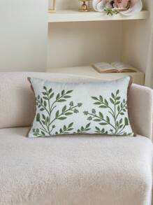 1pc Green Leaves Embroidery Throw Pillow Cover, Embroidered Leaf Cushion Covers For Bedroom Bed, Living Room Couch & Sofa , Furniture, Benches, Porch Home Decor, Patio, Car, No Pillow Insert