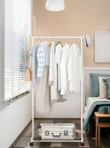 1pc White Rolling Coat Rack - Freestanding Metal And Plastic Clothing Storage Organizer With Multi-Layer Design For Shoes, Hats, And Accessories, Ideal For Home Or Balcony, Holds Up To 7 Pounds, Home Organization | Modern Coat Rack | Durable Construction, Hanging Clothes Organizer, Utility Hooks