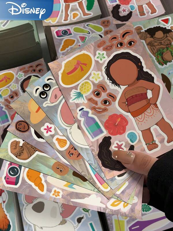 Disney 8pcs Disney Moana Stickers DIY Jigsaw Assembling!Make Your Own Moana Characters, Waterproof PVC Cartoon Decoration Luggage,Guitar,Water Cup,Phone Case,Laptop Gift Decal