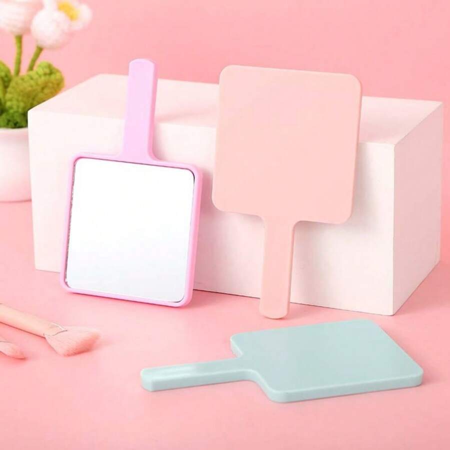 1pc Minimalist Aesthetic Hand Held Plastic Mirror, 4.334" X 2.561", Princess Vanity Mirror For Wedding, Party, Evening, Stage, DIY Painting On Back, Makeup Mirror For Home & Travel,Makeup,Cheap,Room Decor,Vanity,Travel,Bedroom,Makeup Accessories,Mirror,Vanity Mirror,Mini Mirror,Compact Mirror,Mirror Small,Hand Mirror