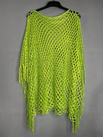 1pc Fashionable & Versatile Women's Knitted Hollow Out Cover Up Shawl, Suitable For Spring/Summer Beachwear, Sun Protection For Dress