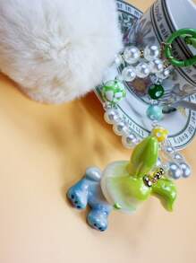 Creative DIY Cute Fresh Furry Pompom & Pearl Beaded Candy Color Rabbit Keychain Bag Pendant