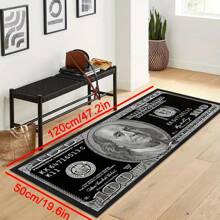 1pc Interesting Portrait & Dollar Bill Pattern Rug, Modern Creative Cartoon INS Style American Elements Rectangle Soft Area Carpet, Applicable For Outdoor, Entrance, Living Room, Bedroom, Laundry Room, Bathroom, Game Room, Washable All Season Bedside Mat, Home Decor