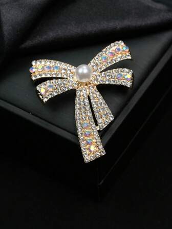 1 pièce Broche papillon avec cristal et perle, épingle de sûreté anti-dérapante, fleur pour la poitrine, école