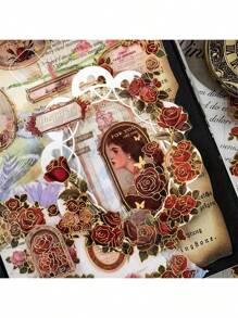 3pcs 3D Foil Stickers, Retro Figures & Floral, Scrapbooking Stickers Decor, Stunning,School Supplies,Back To School