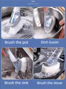 1 Set Dish Brush With Soap Dispenser, Long Handle Kitchen Brush For Cleaning Pots, Sink And Stove, Durable Scrub Brush For Cast Iron Skillet And Baking Sheets