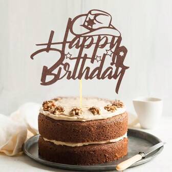 Decoración para pastel de cumpleaños con brillo marrón "Feliz Cumpleaños", tema occidental, adecuado para hombres y mujeres, suministros para fiesta de cumpleaños de vaquero