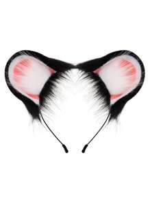 Cute Furry Cat Ear Headband, Playful Bicolor Plush Animal Ear Hair Hoop Decoration