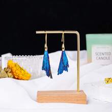 Natural Stones Tourmaline Aura Blue Flame Healing Crystal Stone Dangle Drop Earrings For Women Eardrop Chakra Balancing Jewelry - Electroplating Blue Feather Earrings - View 4