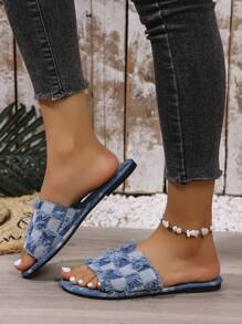 Women Slip-On Sandals, Casual Open Toe Flat Summer Shoes, Lightweight Slide Sandals