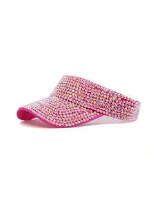 1pc Handmade Rhinestone Embellished Solid Color Sun Hat For Women