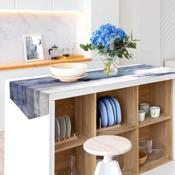 Blue And Grey Dining Table Decoration, Retro Abstract Modern Art Dining Table Dining Table Dressing Table Runner Farmhouse Style Dinner Dinner Party Holiday Home Decoration