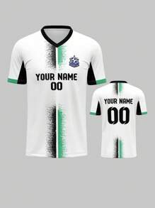 Erstelle dein eigenes Trikot, Herren Sport Team Club Training V-Ausschnitt Fußballshirt mit Name, Nummer & Logo vorne und hinten Muster, bequem für Alltag, Lässig, Party, Treffen