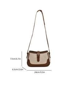 Fashionable Linen & Suede Contrast Color Elegant Shoulder Bag, Suitable For Casual Wear - Coffee Brown - View 4
