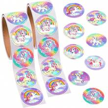 500 pièces Autocollants de graffitis de licorne violette, forme ronde de 1 pouce de dessin animé, récompenses d'enseignant pour la rentrée scolaire, décoration pour étuis de téléphone, tasses d'eau, scrapbooking DIY, autocollants adhésifs en PVC - Multicolore - Voir 2
