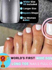 150pcs Wider Long Square Toe Nail Tips Full Cover Matte Toe Nail Press Ons Clear Soak Off Fake Toenails Extensions DIY Home Manicure Kit For Women 15 Sizes