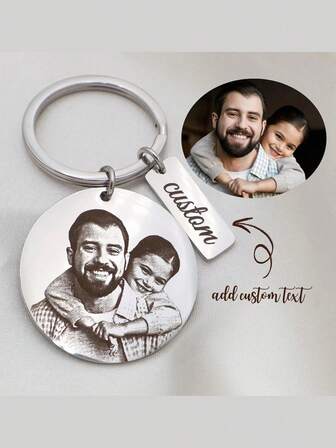 각인된 사진 키체인 - 각인된 이름이 있는 스테인리스 스틸 둥근 사진 키체인, 레이저 각인 사진 & 이름 커스텀 키체인, 개인화된 가족 사진 키체인, 맞춤형 선물, 추모 사진 키체인, DIY 이름 & 사진 키체인, 개인화된 아버지 사진 키체인, 아버지의 날 맞춤 보석, 개인화된 아버지 키체인
