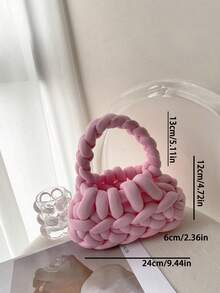 Ladies' Handbag, Hooked And Woven, Solid Color, Handmade, Hollow Design, Fashionable And Minimalist, Suitable For Outings And Shopping. - Pink - View 4