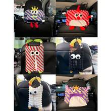 1pc-Cute Monster Pattern Car Tissue Holder/Car Seat Hanging Tissue Box/Creative Cartoon Car Interior Decoration/Bedroom Plush Tissue Box Cover For Women Storage Organizer Travel Essentials Back To School Dormitory Storage