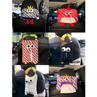 1pc-Cute Monster Pattern Car Tissue Holder/Car Seat Hanging Tissue Box/Creative Cartoon Car Interior Decoration/Bedroom Plush Tissue Box Cover For Women Storage Organizer Travel Essentials Back To School Dormitory Storage
