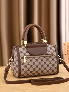 3件套女士时尚印花手提包、托特包和枕头包 - 咖啡棕 - 查看 7