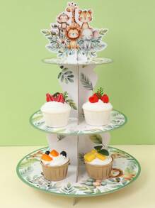 1 pièce Présentoir à gâteau de style jungle, support à cupcakes jungle, fournitures de décoration pour fête d'anniversaire sur le thème de la jungle, présentoir alimentaire, tour à cupcakes, présentoir à gâteaux et desserts, décoration de mariage, fournitures pour baby shower et fête de révélation du sexe, décoration de fête de vacances