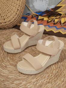 Plus Size Women Platform Wedge Thick Bottom Sandals, EU/US Cross-Border Oversized Wedge Sandals With Rope, Waterproof Heel, Fashion High Heel Mule Sandals