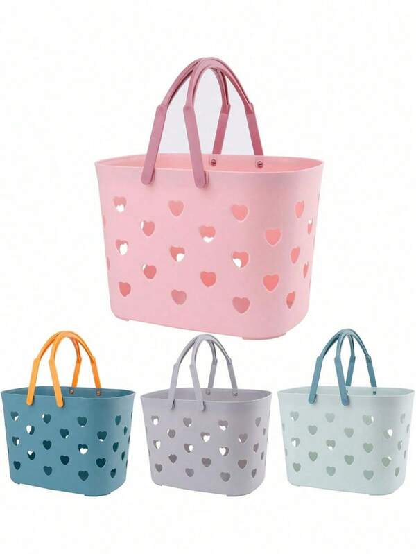 4 Stücke herzförmiger Wäschekorb aus Kunststoff, Aufbewahrungskorb für Toilettenartikel im Badezimmer, Duschkorb mit Griff für Badezimmer, Wohnheim, Speisekammer, Küche, Cut Out