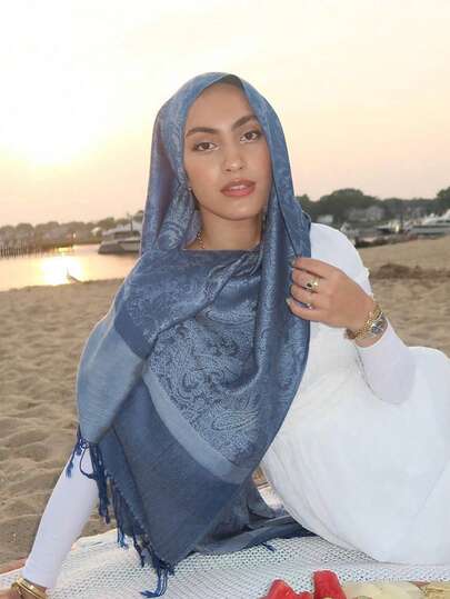 1pc Fashion Scarf Paisley Pashmina Shawls Lady Wraps Cashmere Female Jacquard Scarves Winter Warm Woven Blanket Thick Stoles, Muslim Hijab For Dress