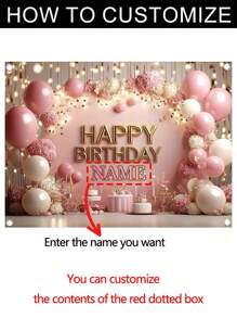 1pc Customizable Name Birthday Party Backdrop Banner, Pink And Gold Balloon Theme For Home And Room Decor, Universal Baptism Birthday Party Supplies, No Electricity Required, Perfect Teen Gift, Polyester Fiber, Great For Parties, Photo Booth Props And Celebrations, Home Decor, Reusable, Three Sizes Available,Multi-Functional,Ornamental,Letter,Stylish,Modern,Colorful,Cute,Adorable,Casual,Custom,Personalised,Unique,Customized,Ideal Gifts For Him,Ideal Gifts For Her