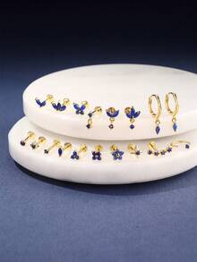 1Pc Natural Lapis Lazuli Horse Eye 925 Sterling Silver Earring For Women Classic Flat Back Earring Minimalist Gift For Mom Bridal Jewelry Fine Jewelry - Gold - View 2