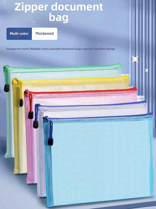 Back-To-School Season A3 5PCS PVC Clear Zipper Document Bag Flexible Waterproof Plastic Wallet With Mesh Panel - Tear-Resistant Portfolio For School/Office Supplies,Back To School,School Supplies