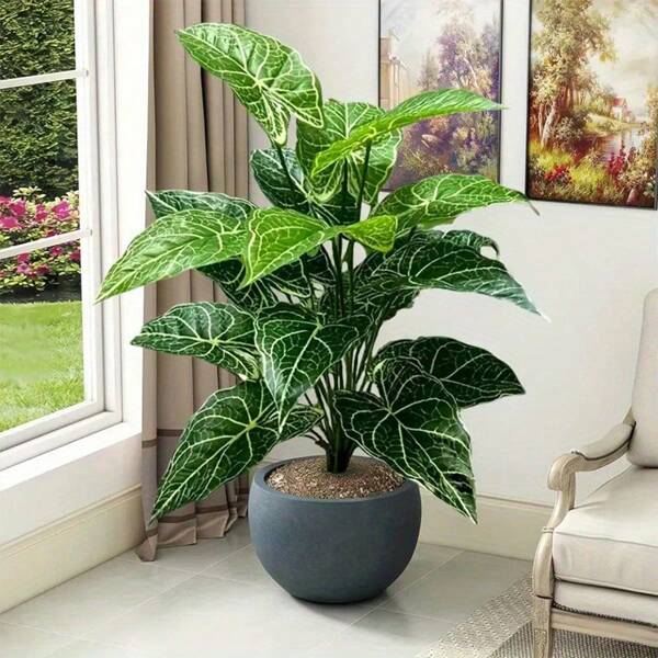 2pcs Large Artificial Arum Plant Simulation Striped Leaf Green Plants Indoor And Outdoor Decoration Suitable For Wedding Garden Living Room Bedroom Balcony Courtyard Home Photography Props Spring And Summer Seasonal Decoration