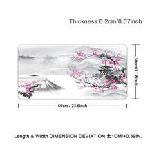 Cherry Blossom Watercolor Gaming Temple Mouse Pad - XL Extended Desk Mat With Non-Slip Rubber Base, Polyester, Rectangular, Ideal For Office And Home Use