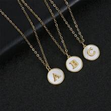 Initial Opal Letter Necklace Jewelry Gifts For Women, Gold Plated Alphabet Opal Pendant Necklace Round Disc Initial Necklace Engraved Letter Necklace With Adjustable Chain Pendant Enhancers For Women And Girls Fashion Style Jewelry