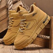 New High-Top Boots For Men, Work Shoes, And Versatile, Thick Sole Casual Sneakers And Short Boots - Khaki - View 3