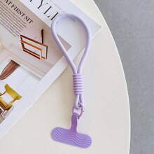 1pc Dopamine Color Block Short Wrist Strap Keychain Phone Lanyard With Silicone Anti-Lost Clip