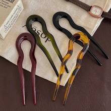 1/4pcs U-Shaped Hair Fork Fashion Tortoiseshell Acetate Hairpin Geometric Design Headwear Hair Sticks For Women & Girls (Slight Scratches On Plastic Products Are Normal), Bun Extension, Hair Bun Maker, Bun Hair Piece, Hair Styling Pins, Pins For Hair, Claw Clips, Bobby Pins