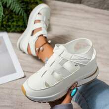 1 Pair Women'S Casual Fashion Platform Sandals, Hook And Loop Closure, Soft Sole Anti-Slip, Hidden Wedge Heels