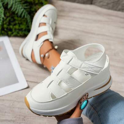 1 Paio Di Sandali Da Donna Casual Di Moda Con Platform, Chiusura A Strappo, Suola Morbida Antiscivolo, Tacco Con Zeppa Nascosta