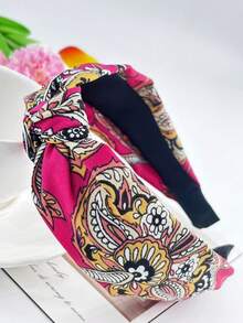 1 件女士波西米亚风格发带腰果花中心结头巾，复古头带发箍