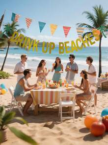 1pc Hawaiian Luau Party Banner | Tropical Coconut Tree & Pineapple Drink Design | Decorative Set For Beach Parties, Summer Celebrations & Tropical Events - Multicolor - View 7