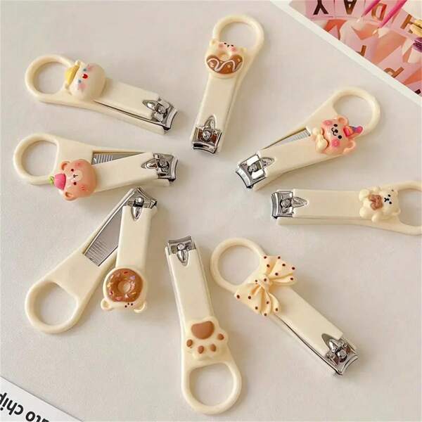 5pcs Cute Panda & Bowknot Cartoon Design Nail Clippers - Stainless Steel Material, Splatter Guard Nail Trimmer With Protective Cover - Perfect For Manicure And Pedicure