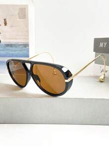 New Full Frame Fashion One-Piece Glasses, Gradient Lens, Retro Double Bridge Glasses, Distinctive Metal Temples, Suitable For Travel, Decoration And Holiday Outfits, Fashionable Glasses For Summer Beach Vacation,Outdoor,Travel