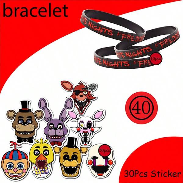 Five Nights at Freddy's 10 piezas Brazaletes, 30 piezas Pegatinas surtidas, Oso Freddy, Decoraciones de fiesta con tema de Five Nights At Freddy's, Artículos de fiesta, Pequeños regalos, Recuerdos para celebración