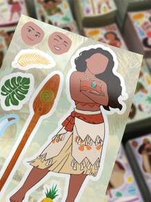 Disney 8pcs Disney Moana Stickers DIY Jigsaw Assembling!Make Your Own Moana Characters, Waterproof PVC Cartoon Decoration Luggage,Guitar,Water Cup,Phone Case,Laptop Gift Decal