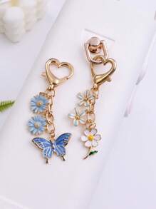 1pc Cute Flower Keychain Colorful Butterfly Key Ring Enamel Flying Animals Key Chains For Women Girls Handbag Accessorie Handmade Jewelry Car Accessories Bag Charm