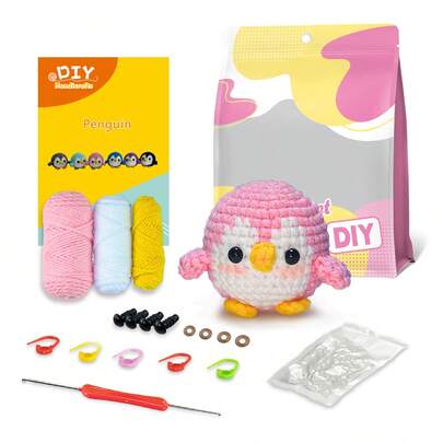 Jeslon Crocheting Beginner Kits - With Step By Step Video Tutorial, Beginner Introduction Includes Crochet, Marker, And Sewing Needle - Perfect Gift For Learners - Purple Mini Penguin